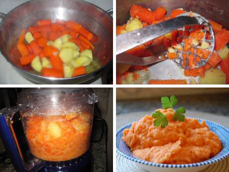 Snel en makkelijk recept om wortelpuree te maken: stap voor stap foto's: kook de groenten samen, pureer en breng verder op smaak